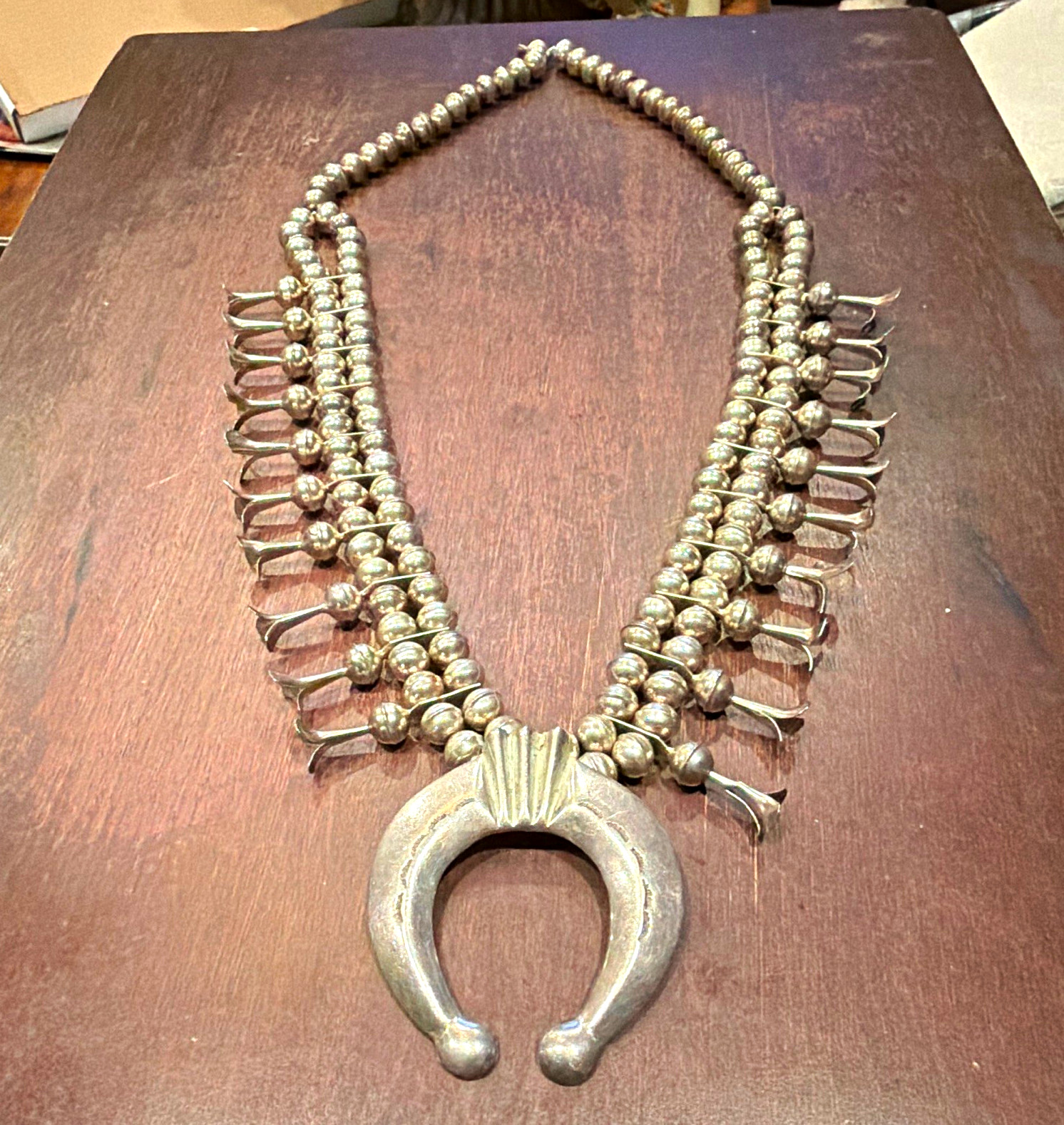 Silver Beaded Vintage Native America Squash Blossom Necklace Silver Beaded Vintage Native America Squash Blossom Necklace