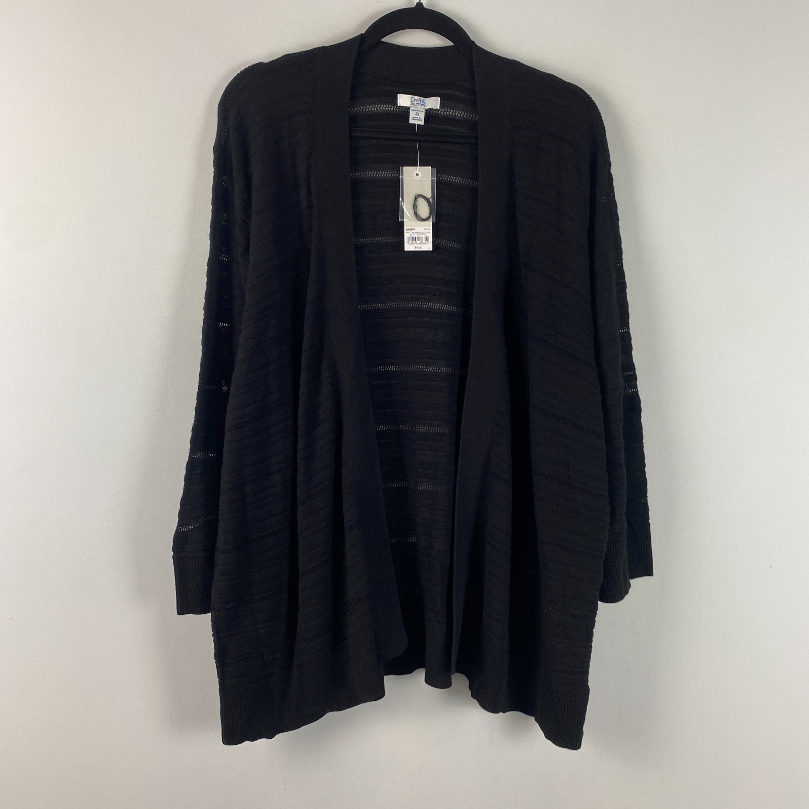 Croft & Barrow Cardigan Sweater Size 4X Black Open Knit Cotton Blend