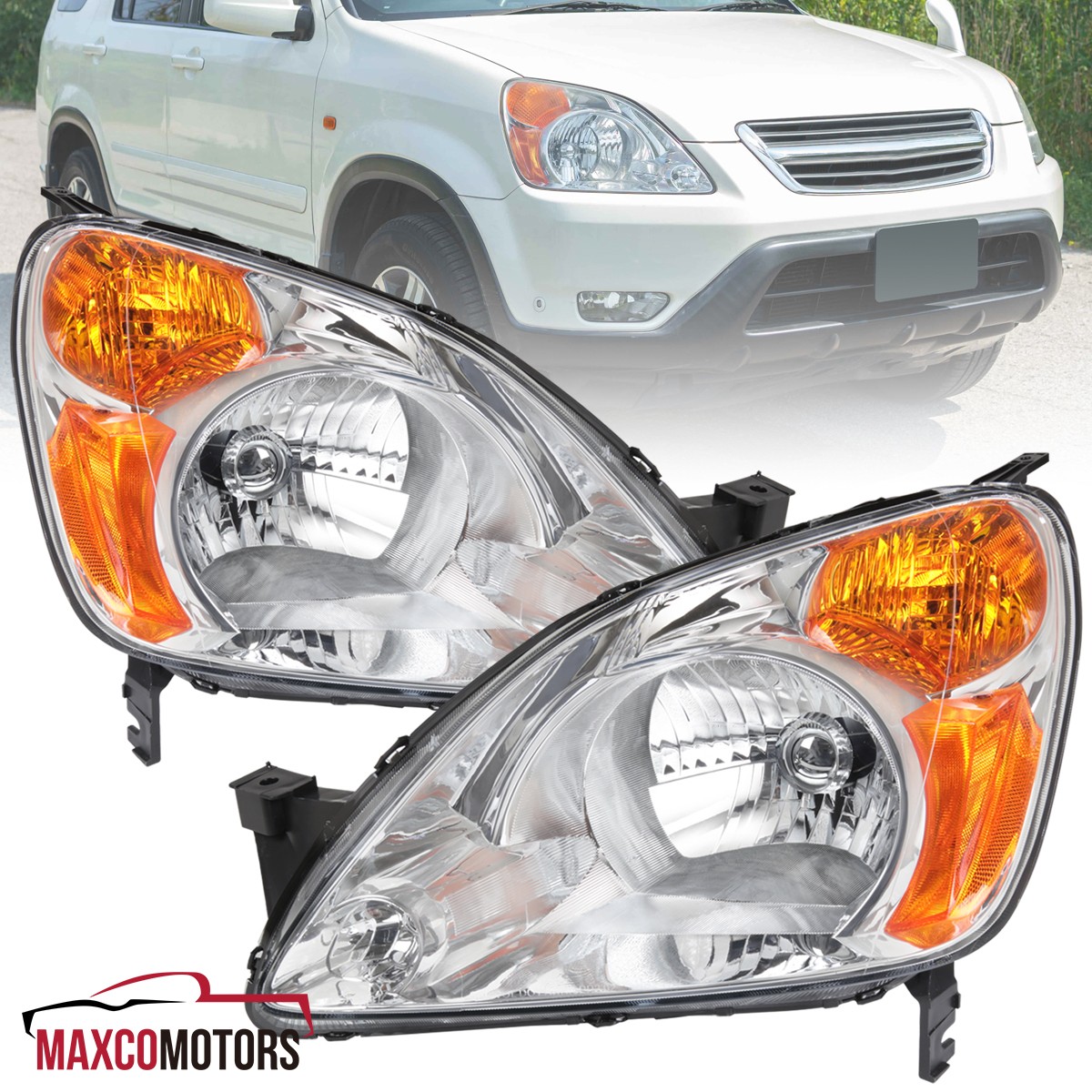 Clear Headlights Fits 2002-2004 Honda CR-V Head Lamps Left+Right Pair 02-04