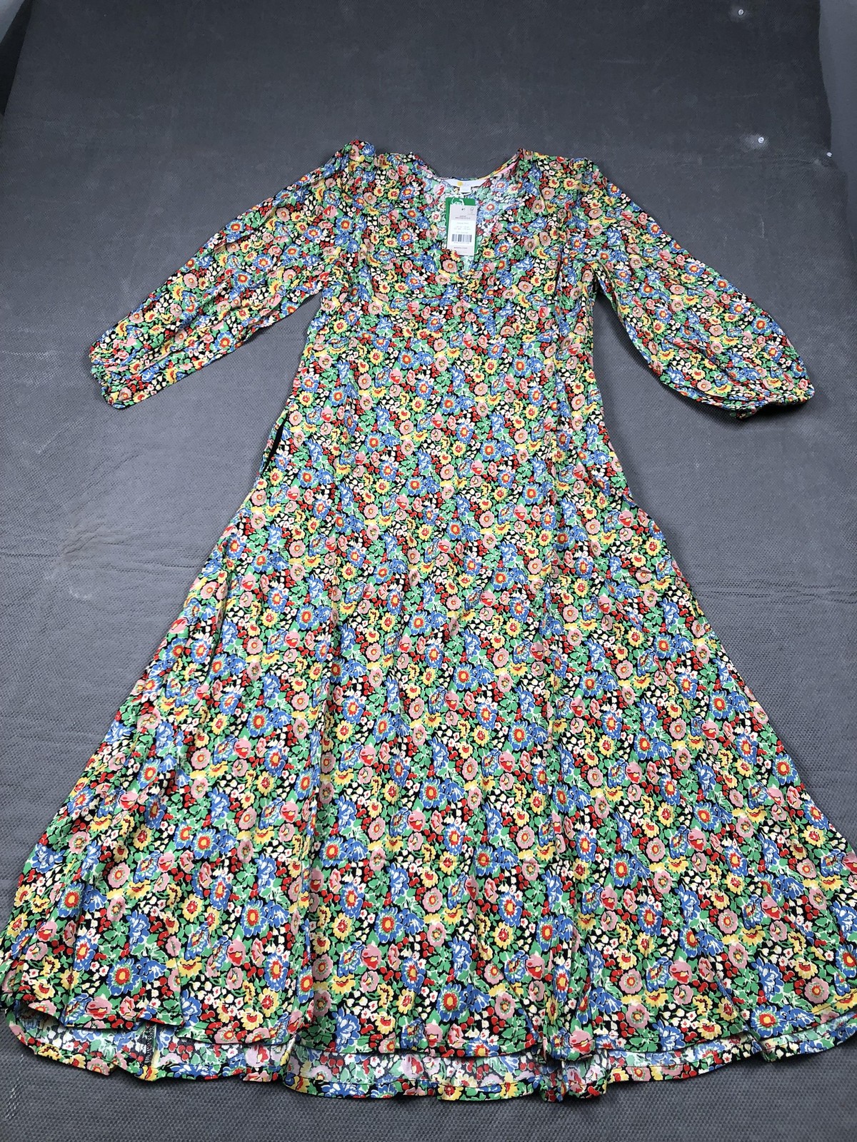 Boden Dress Womens 8L Tall Multicolor Floral V Neck Balloon Sleeve Maxi NWT