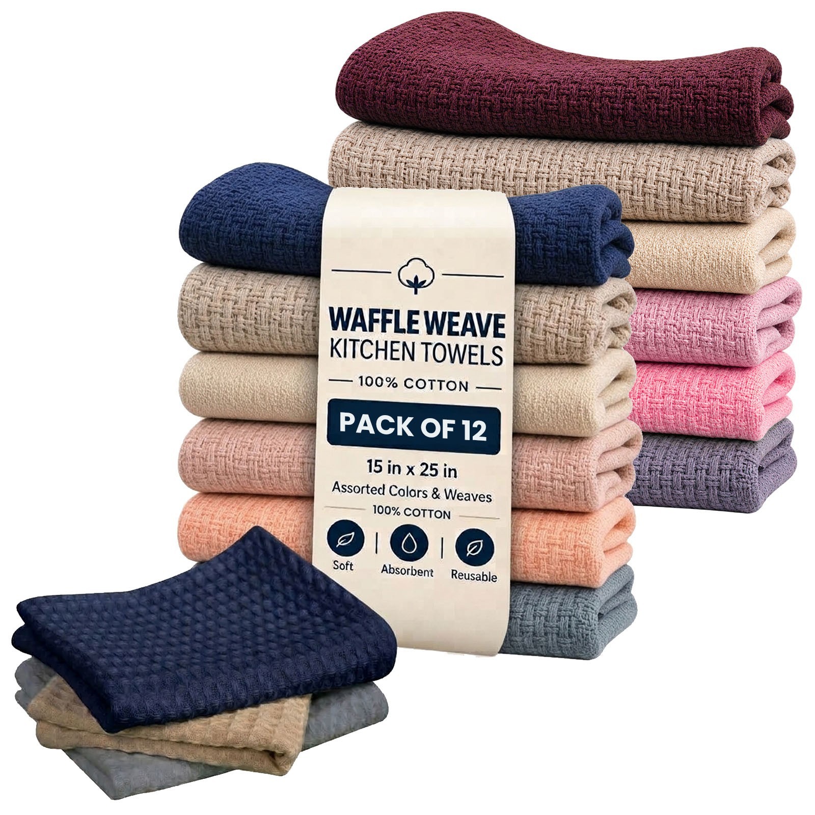 Premium Waffle Weave Kitchen Towels 15x25 – Dish, Tea & Restaurant Use