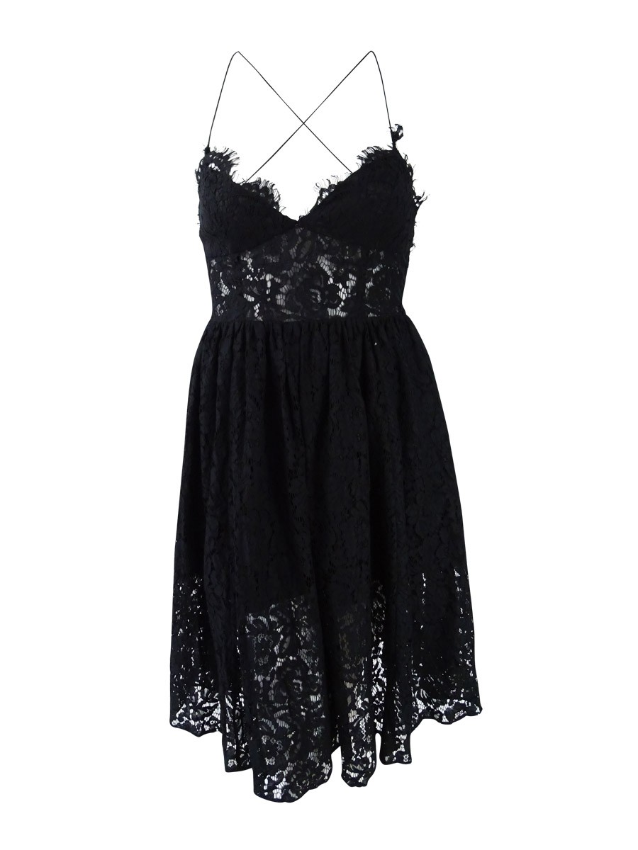 Fame and Partners Women\'s Lace Tie Back Dress  (12, Black)