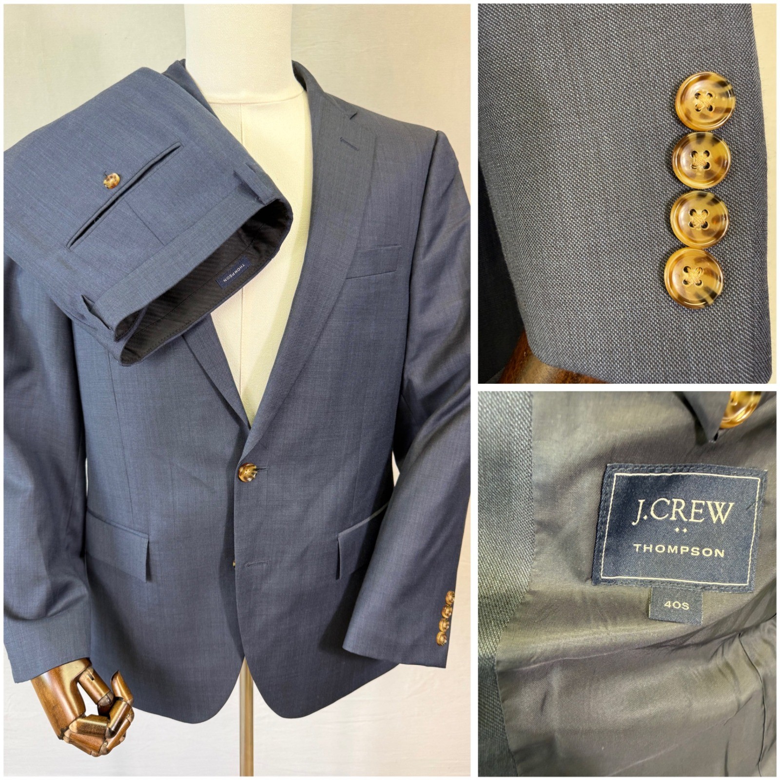 J.Crew Thompson Suit Mens 40S 34W Blue Textured Two Button Blazer Trousers Set