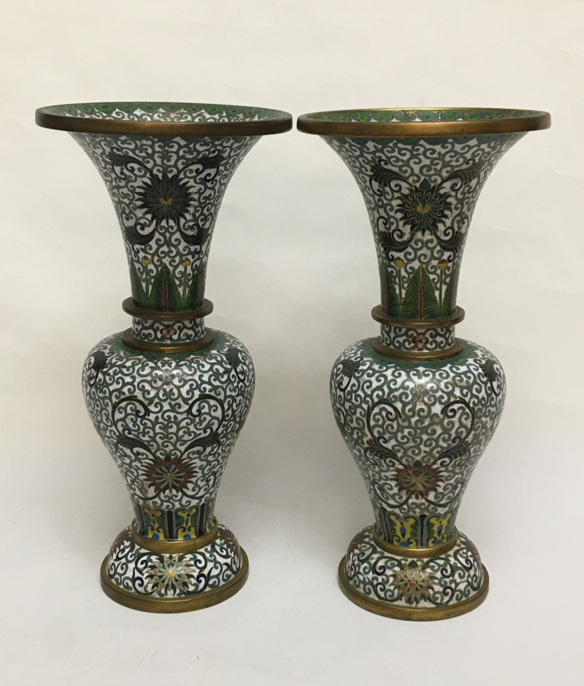 Pair of Fine Old Chinese Lao Tian Li Zhi Cloisonne Gu Vases