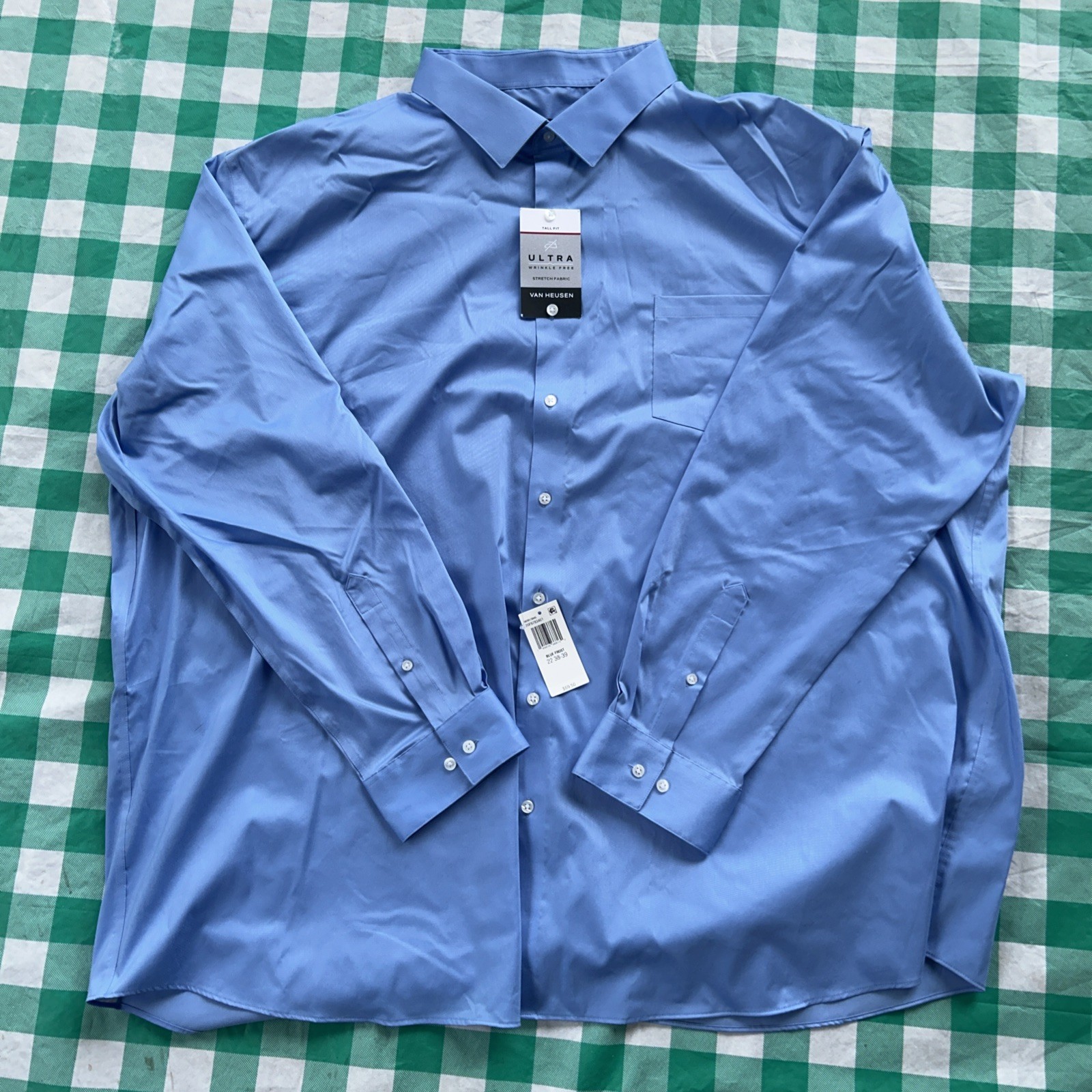 Van Heusen Wrinkle Free Dress Shirt 22  Blue 38/39 New With Tags