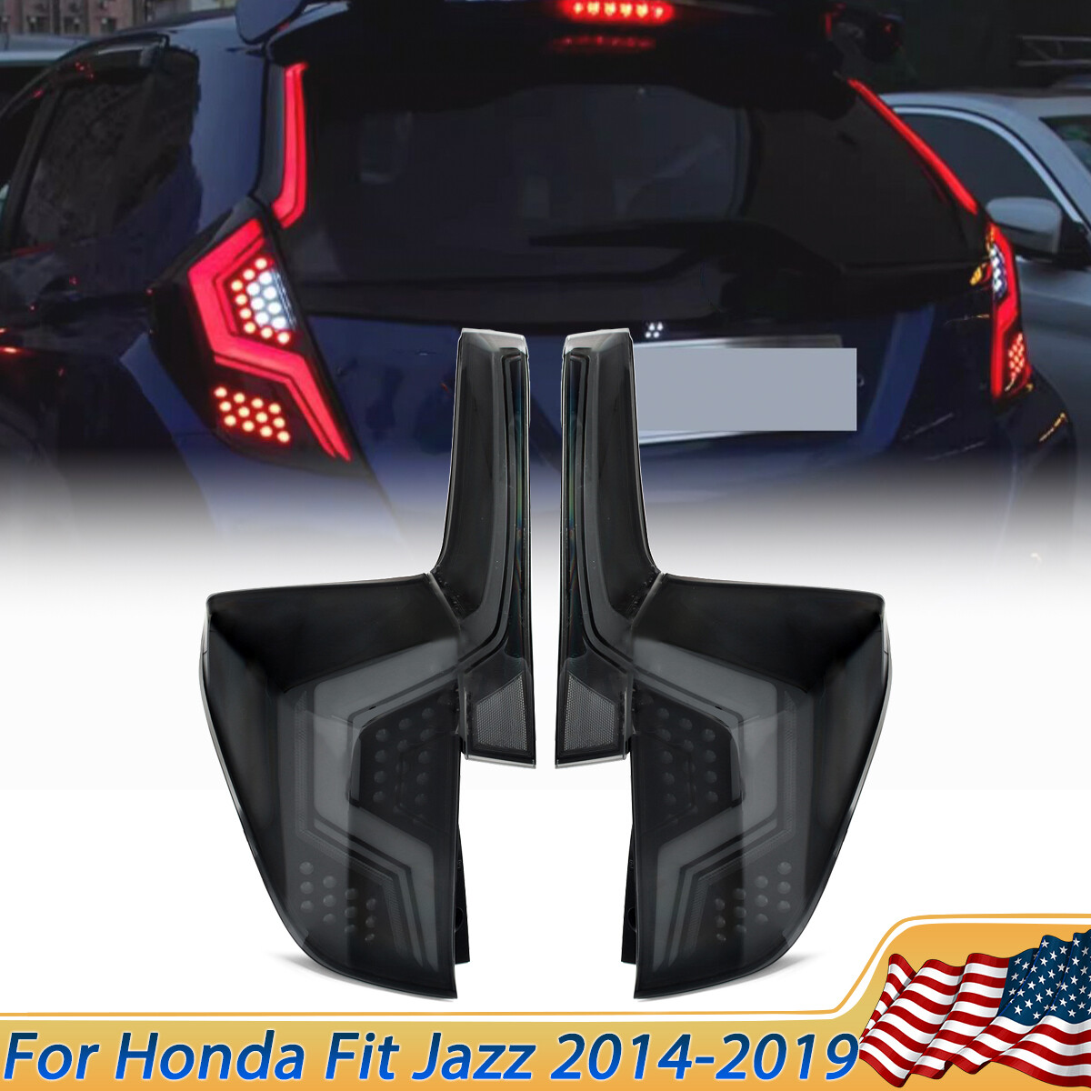 Smoke Lens For Honda Fit Jazz 2014-2019 Animation Rear Brake Lamp LED Tail Light