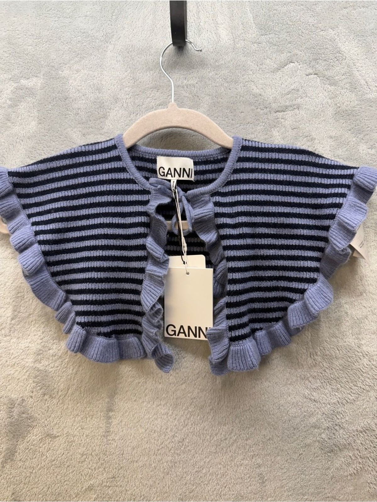 Ganni Striped Ruffle Collar Peter Pan Knit Wool Cashmere Blend