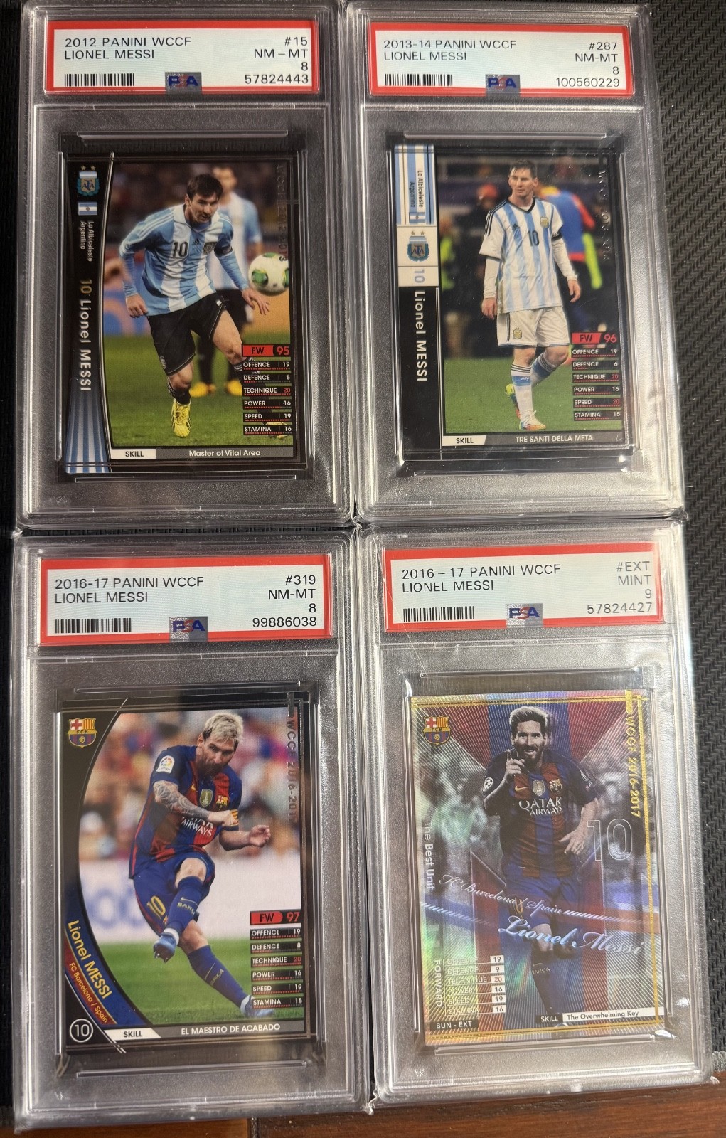 4 card Panini WCCF Lionel Messi 2012-2017 PSA lot