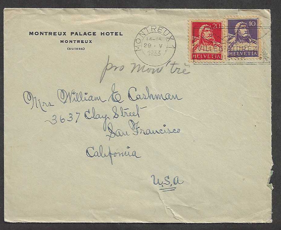 Switzerland 1933 cover to USA Switzerland 1933 cover to USA