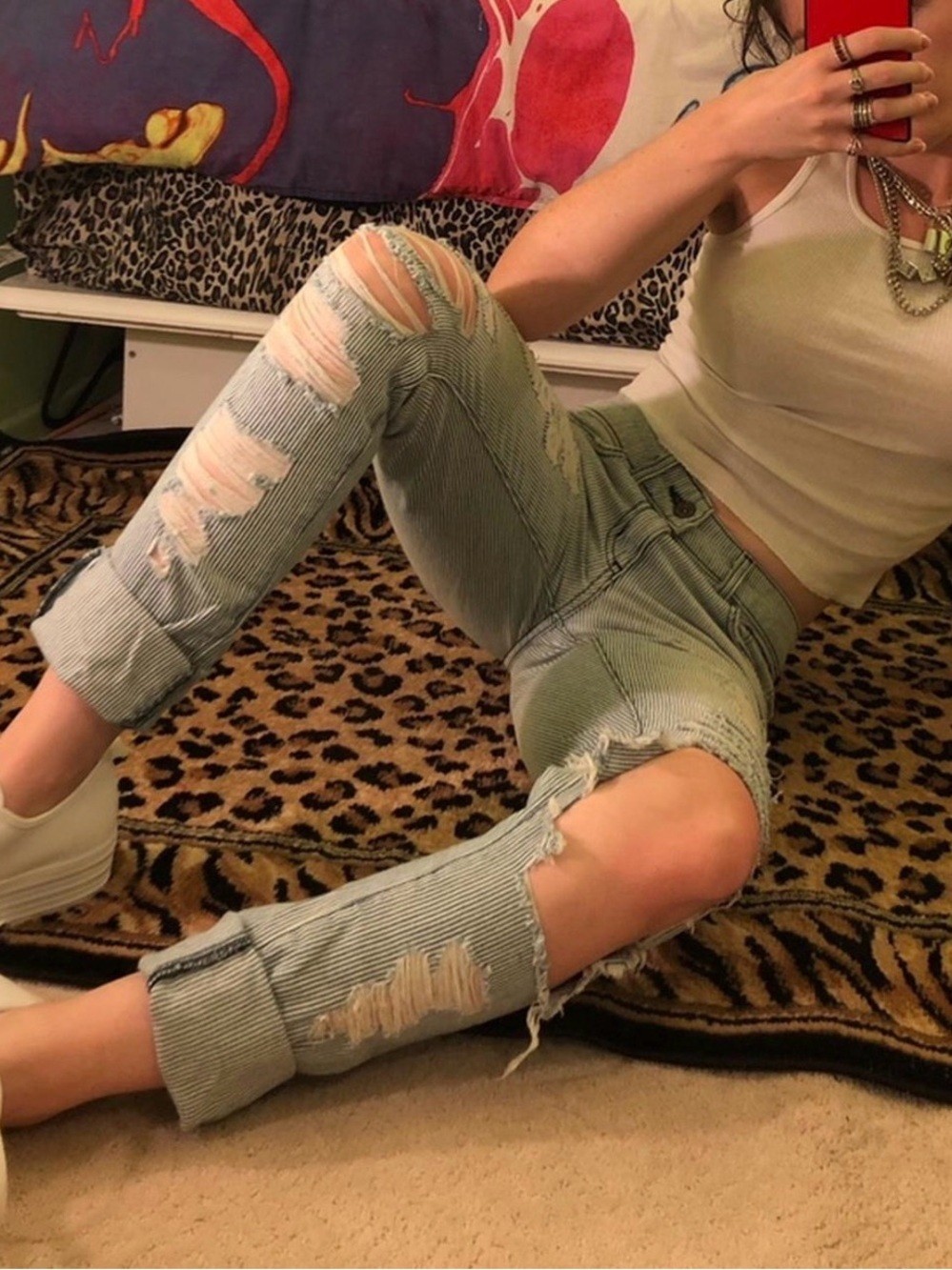 LF Carmar Distressed Blue & White Pinstripe Lowrise Skinny Jeans - Women’s LF Carmar Distressed Blue & White Pinstripe Lowrise Skinny Jeans - Women’s