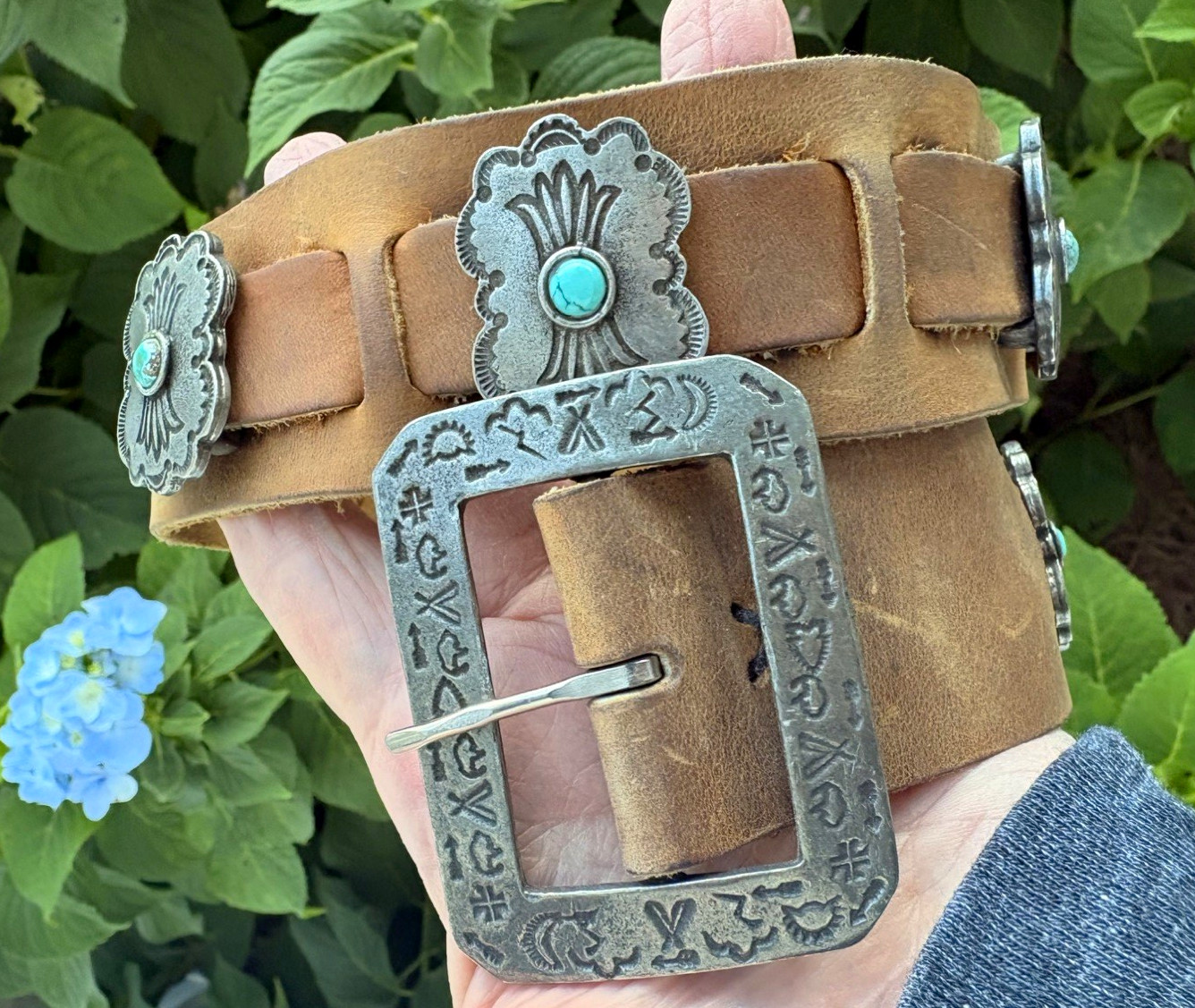 Vintage 2001 Adrienne Teeguarden Sundance Turquoise & Pewter Concho Belt