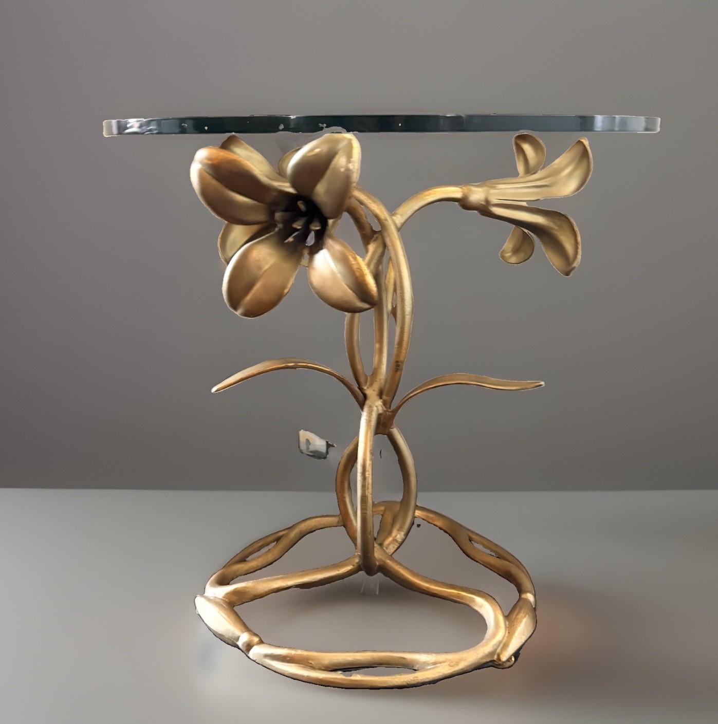 1960s Drexel Et Cetera  LILY Side Table Hollywood Regency Glass Top Arthur Court