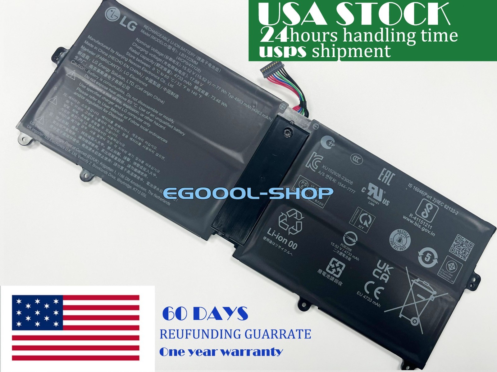 USA STOCK 100% New Genuine 15.52V 77WH LB3122MM  BATTERY  FOR LG SERIES