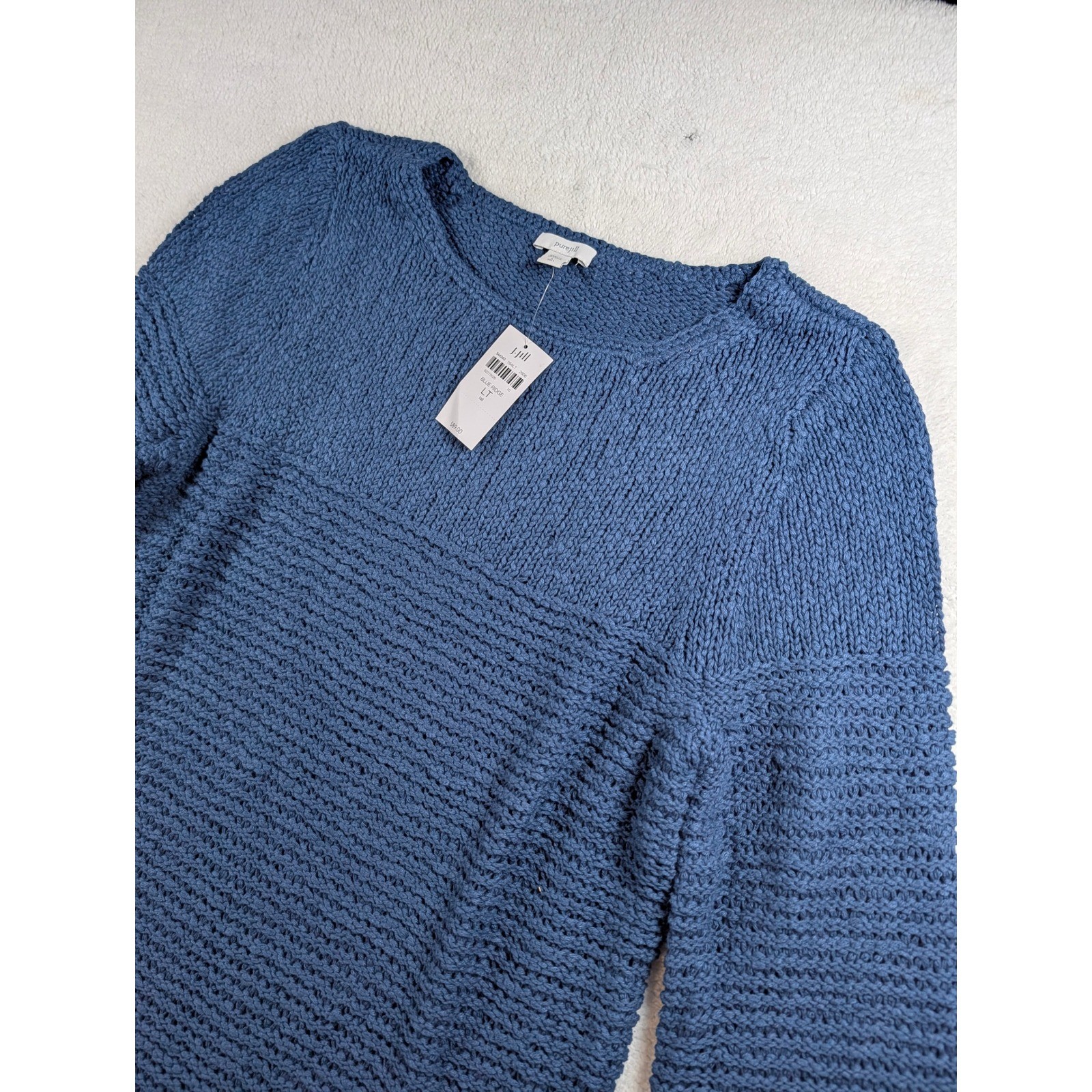 J. Jill Pure Jill Blue Ridge Mixed Stitch Cotton Sweater Tall Large LT NEW