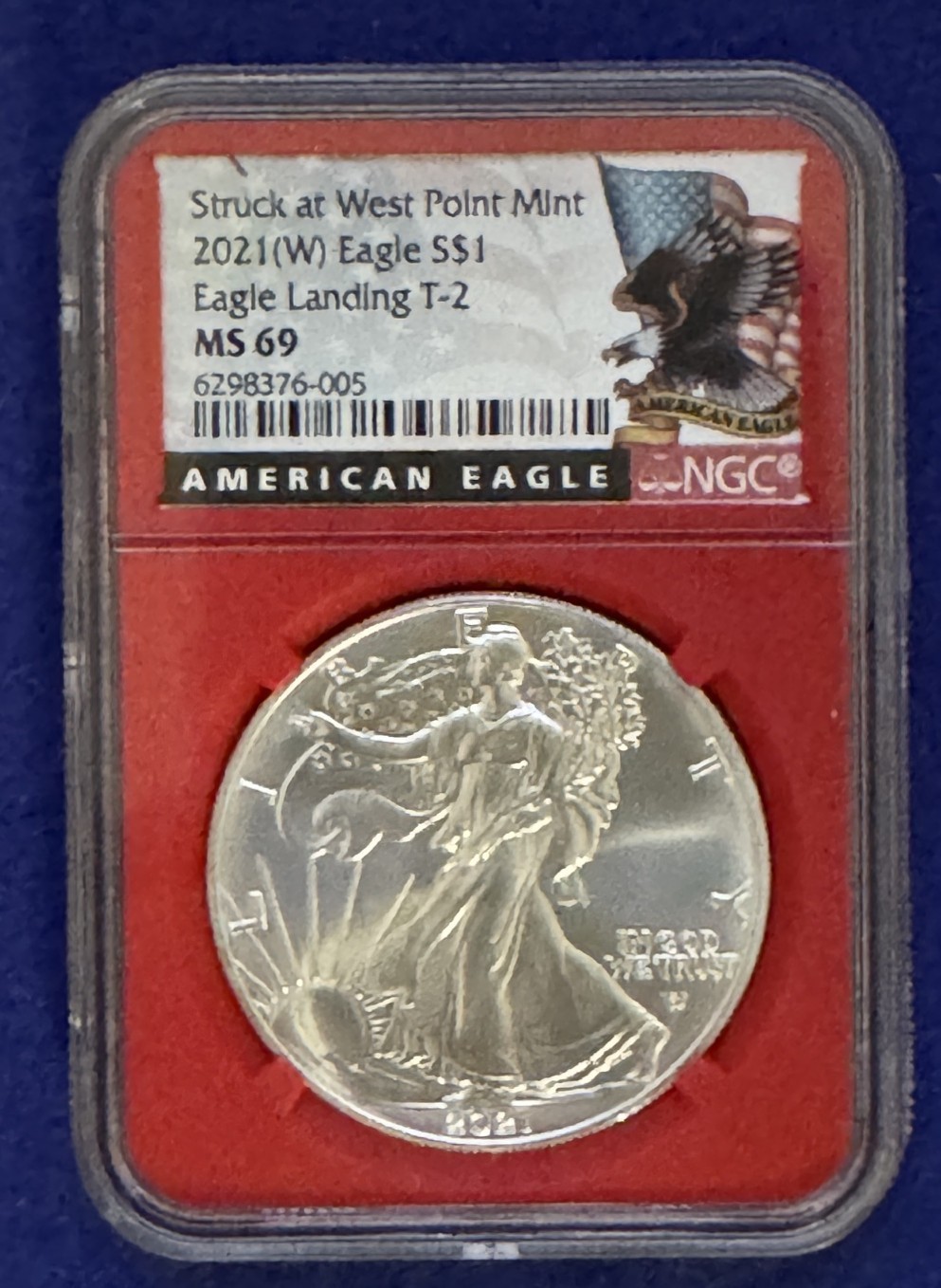 2021 W American Silver Eagle Type 2 NGC MS69 West Point Red Core Eagle Label