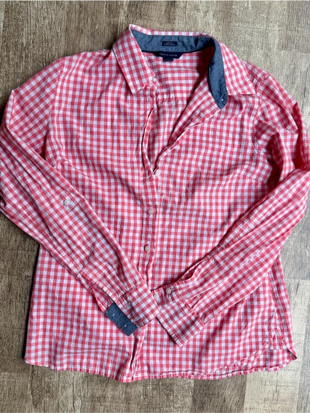 Tommy Hilfiger Pink Gingham Plaid Long Sleeve Button Down Shirt