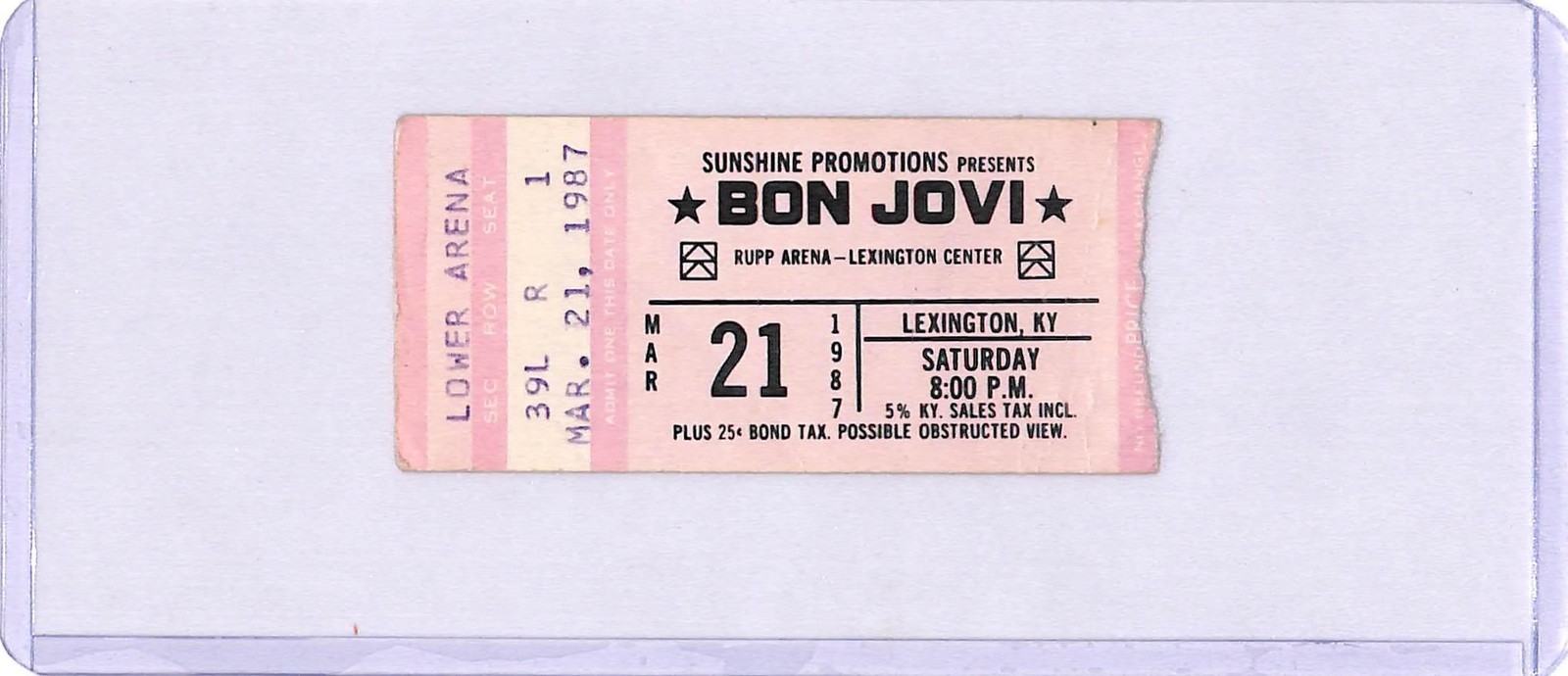 VTG 1987 Bon Jovi Slippery When Wet Tour Ticket Stub Rupp Arena 3/21/87