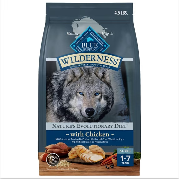 Blue Buffalo Wilderness Natural Dry Dog Food Plus Wholesome Grains,Chicken,4.5lb Blue Buffalo Wilderness Natural Dry Dog Food Plus Wholesome Grains,Chicken,4.5lb
