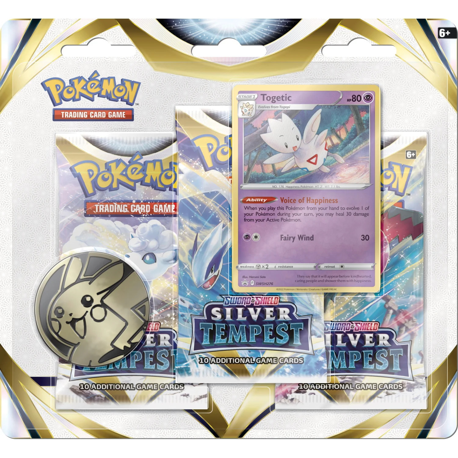 Pokemon TCG: Sword & Shield - Silver Tempest 3 Booster Packs, Coin & Togetic Pro