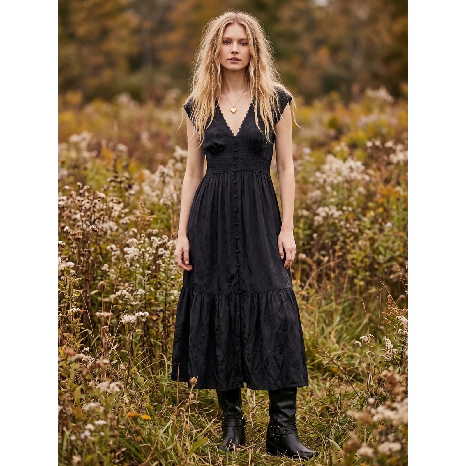 Anthropologie Ethereal Bohemian Witchy Peregrine Silken Midi Dress Black XL NWT