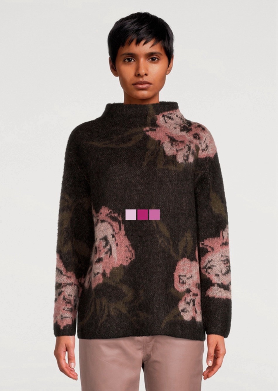 $495 VINCE Rose Jacquard Funnel-Neck Sweater Alpaca/Mohair XS