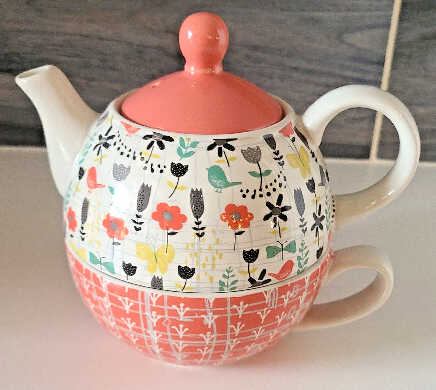 Pavilion Gift Bloom Tea for One Stacked Teapot Cup Amylee Weeks Butterflies Bird Pavilion Gift Bloom Tea for One Stacked Teapot Cup Amylee Weeks Butterflies Bird