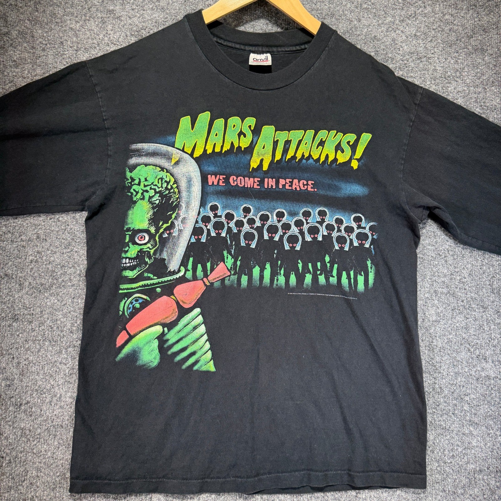 Anvil Mars Attacks Movie Promo T-Shirt Mens Large Black Vintage USA Made 1996