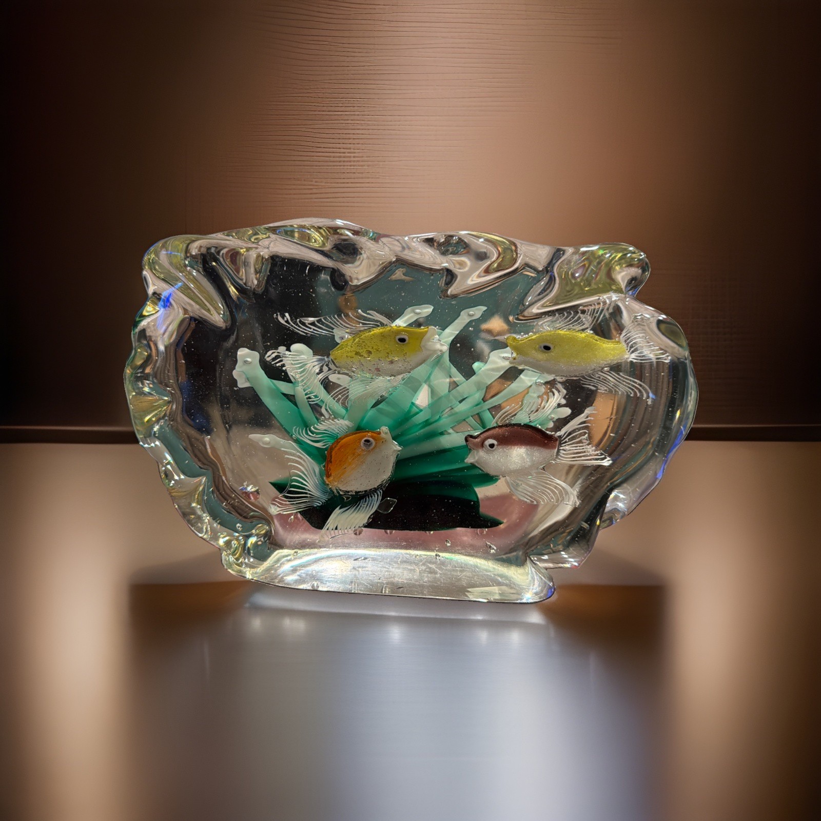 Vtg Murano Glass Block  Aquarium Fish  Sea Life Sommerso 10 1/2” Read Descript