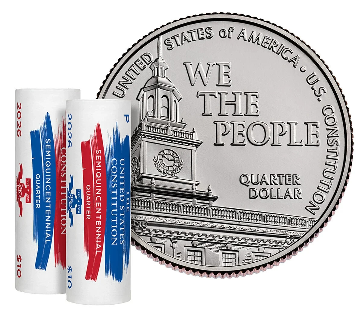 P&D 2026 Semiquincentennial U.S. CONSTITUTION QUARTERS P&D Rolls 26SQRG SEALED