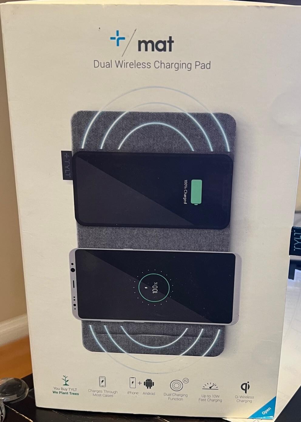 Tylt Fast Charge Dual Wireless Charging Pad for iPhone / Galaxy / Google - Gray