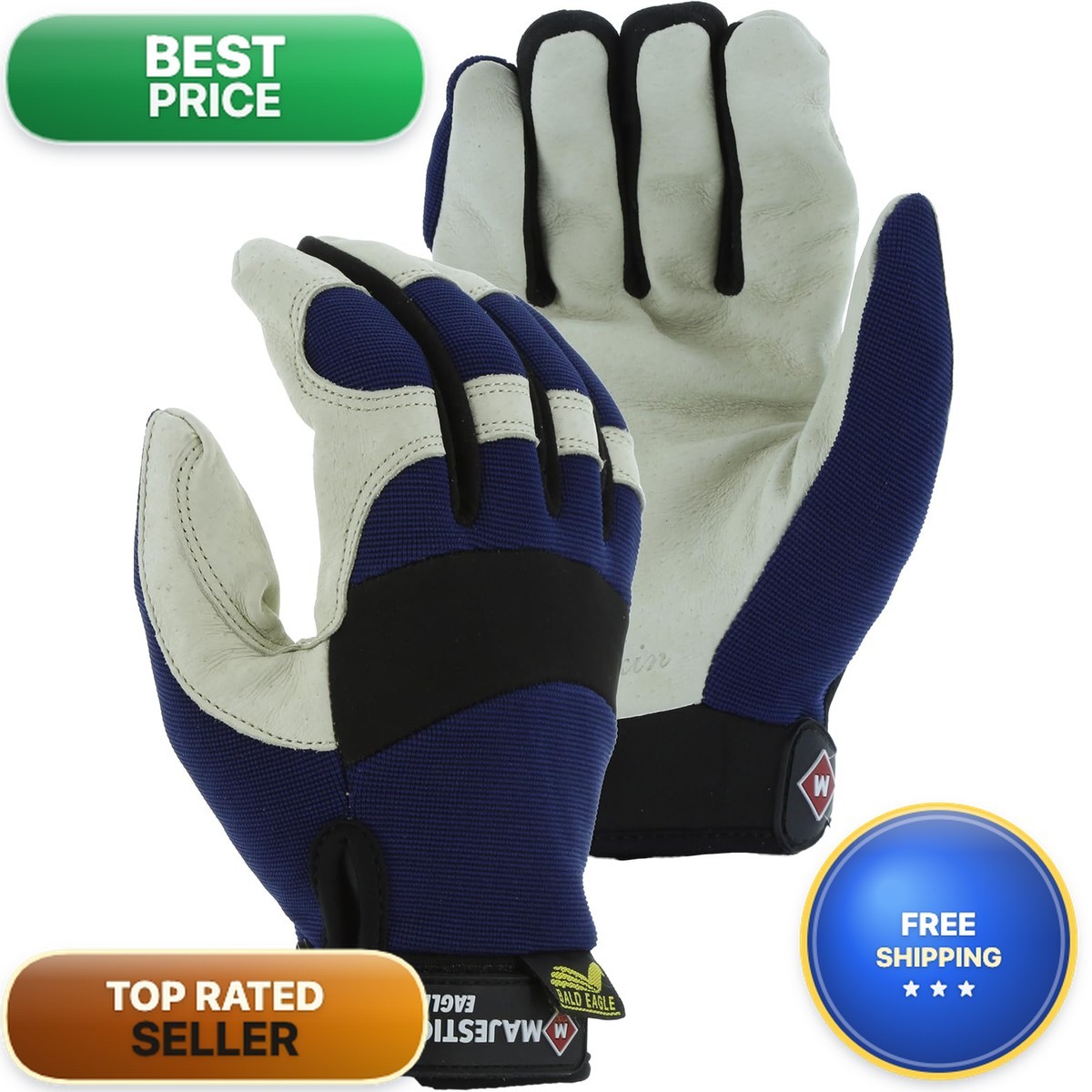 Majestic 2152/12 Bald Eagle Mechanics Glove 12 Pack 2X Large Blue/White