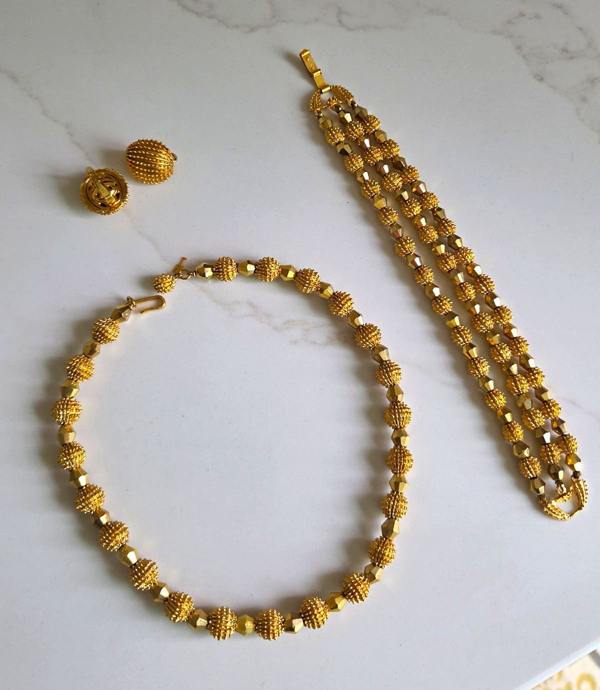VTG 1962 Crown Trifari Electra Jewelry Set Gold Sputnik Signed Alfred Philippe VTG 1962 Crown Trifari Electra Jewelry Set Gold Sputnik Signed Alfred Philippe