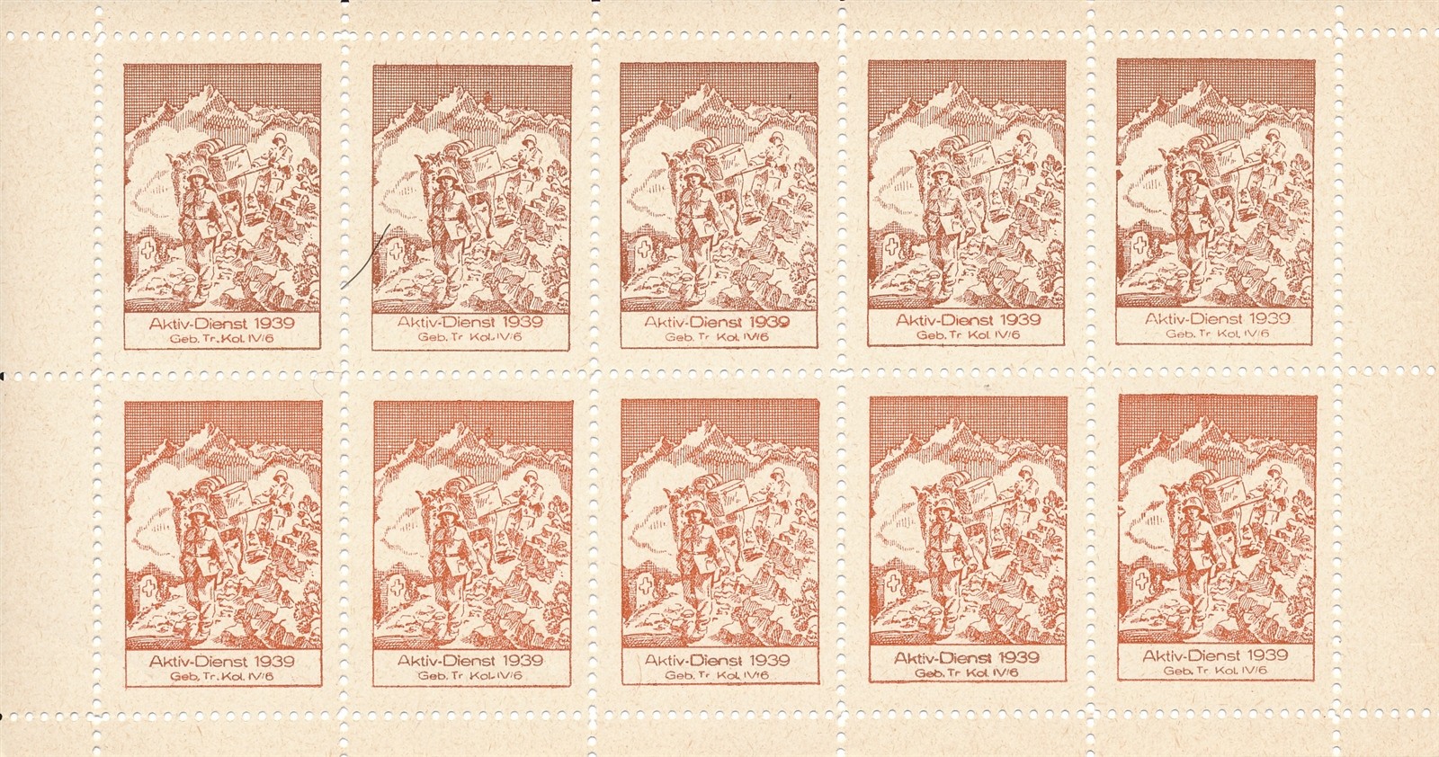 Stamp Switzerland Swiss Sheets WWII 1939 Dienst Aktiv Labels Military MNH 2