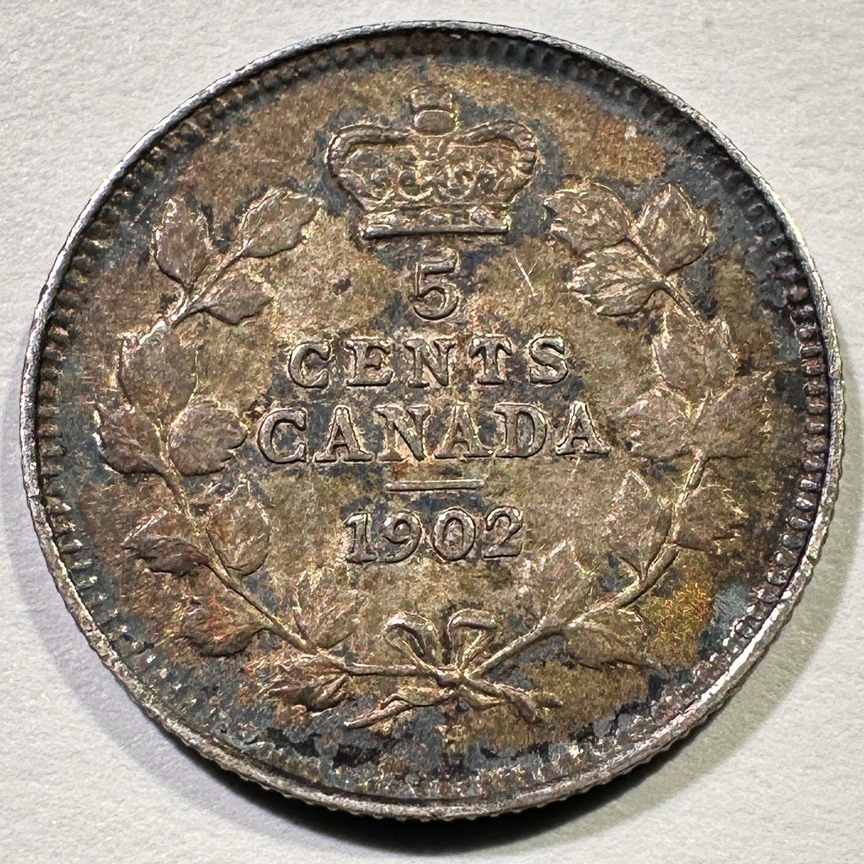 1902 Canada 5 Cents Small H Edward VII Silver Scarcer Variety