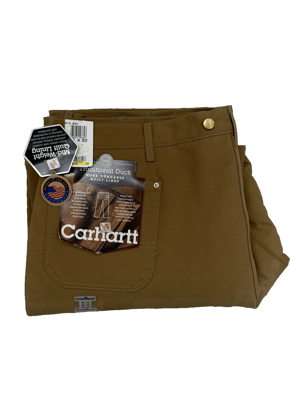 VTG Carhartt B10 BRN Quilt Lined Duck Canvas Work Pants Made In USA 46x32 Union