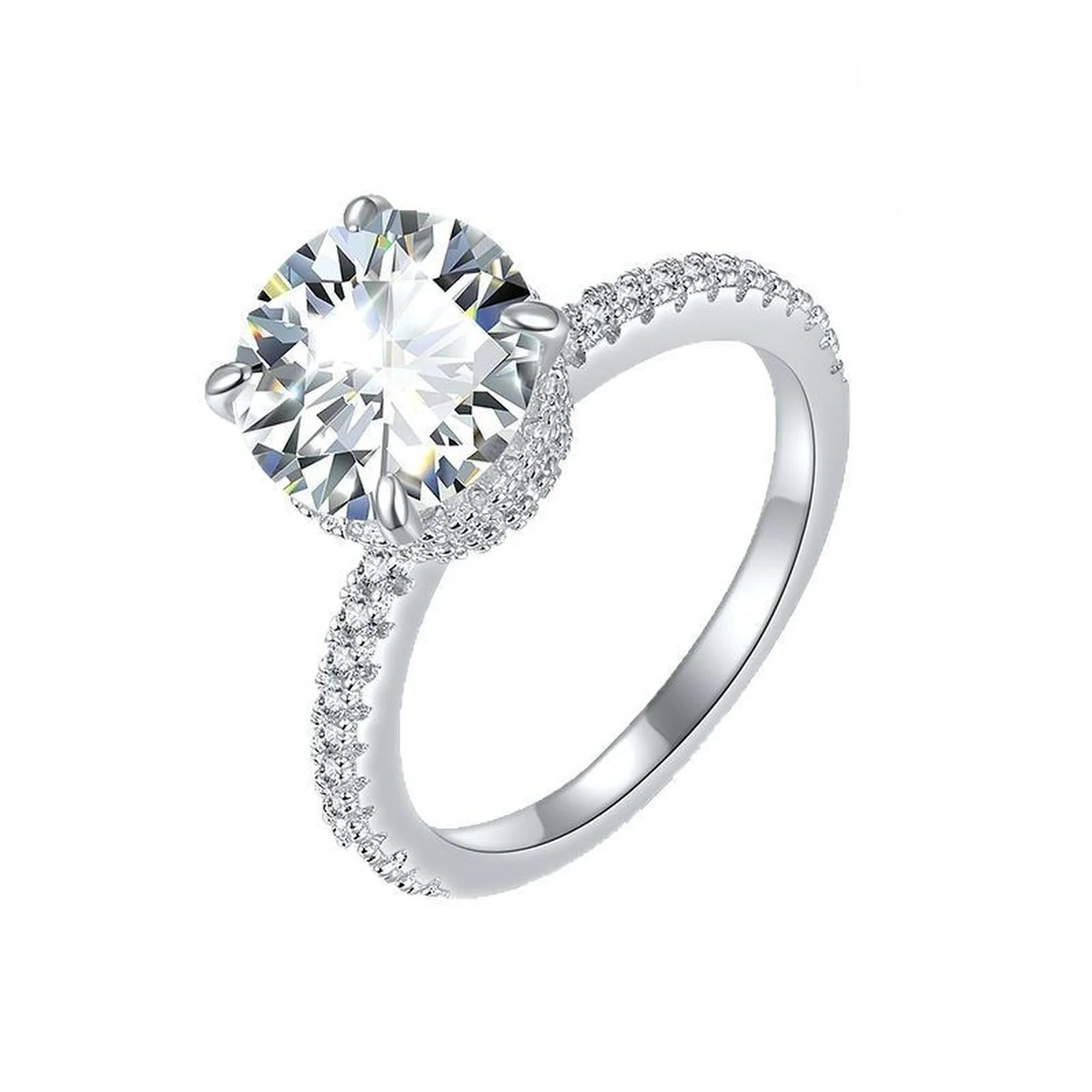 3ct Moissanite Solitaire Engagement Ring 925 Sterling Silver Pave Band