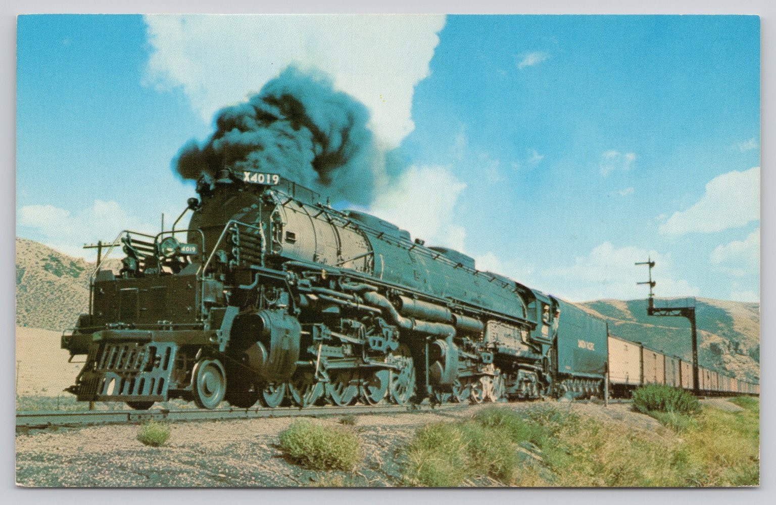 Union Pacific Big Boy Steam Locomotive No. 4019 at Echo Utah 1942 Postcard