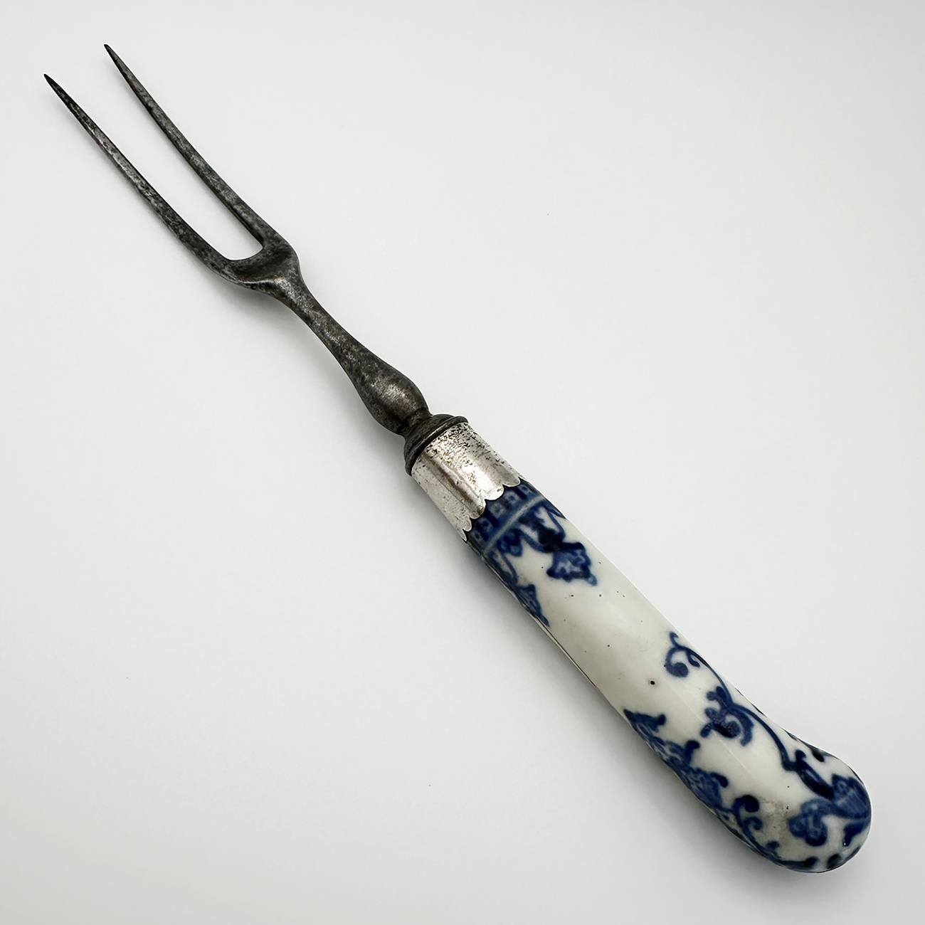Rare 18th Century Porcelain Handled Fork Steel Blade with Silver Mount