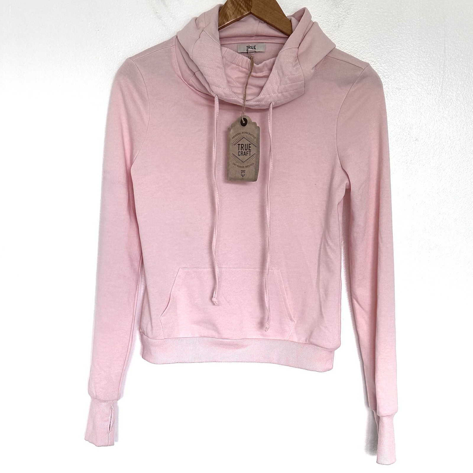 NWT True Craft Hoodie Women’s Small Pink Cowl Neck Drawstrings Pockets 