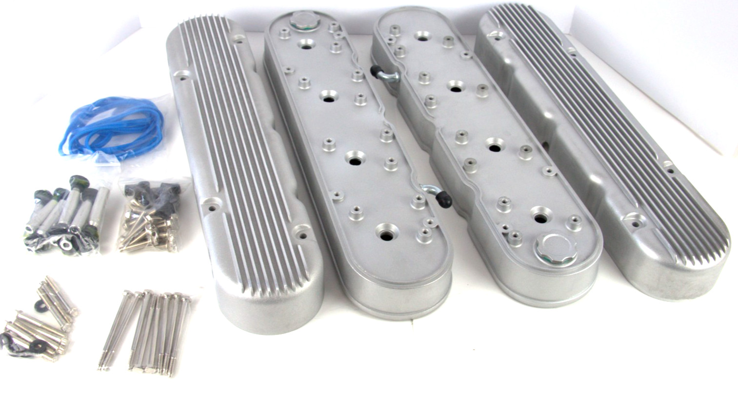 Satin Finned Cast Aluminum GM 2 Piece LS Valve Covers w/ Coil Mounts LS1 LS2 LS3 Satin Finned Cast Aluminum GM 2 Piece LS Valve Covers w/ Coil Mounts LS1 LS2 LS3