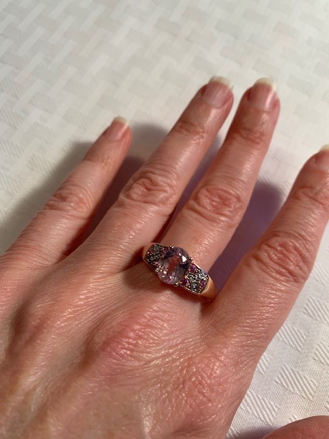 Sale STUNNING Sz 10 JTV Kunzite, Pink Sapphire,  White Diamond Ring 18K RoseGold