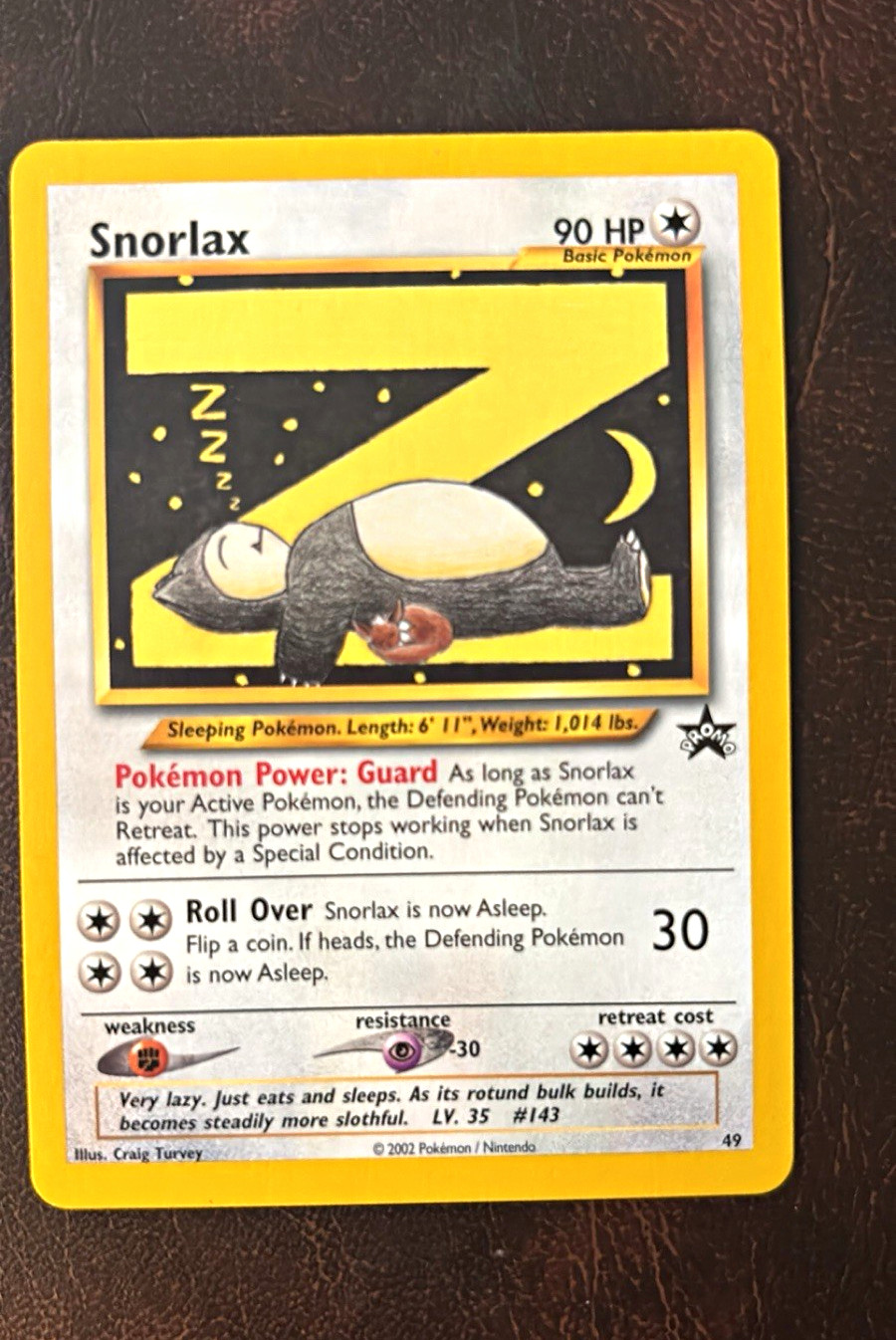 2002 Pokémon Snorlax #49 Wizards of the Coast Black Star Promo 2002 Pokémon Snorlax #49 Wizards of the Coast Black Star Promo
