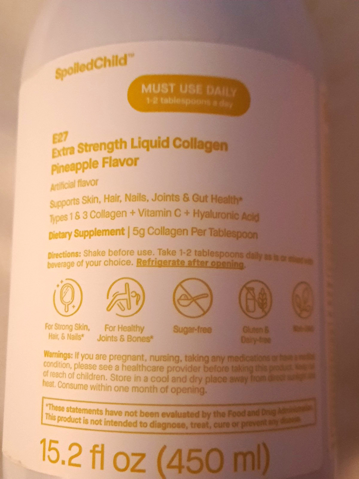SpoiledChild E27 Extra Strength Liquid Collagen Pineapple Sugar-Free 15.2 fl oz