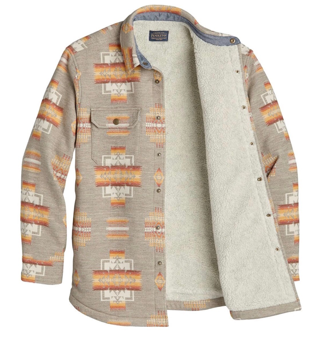 Pendleton Men\'s -XL- Doublesoft Sherpa-Lined Shirt Jacket Tan Chief Joseph