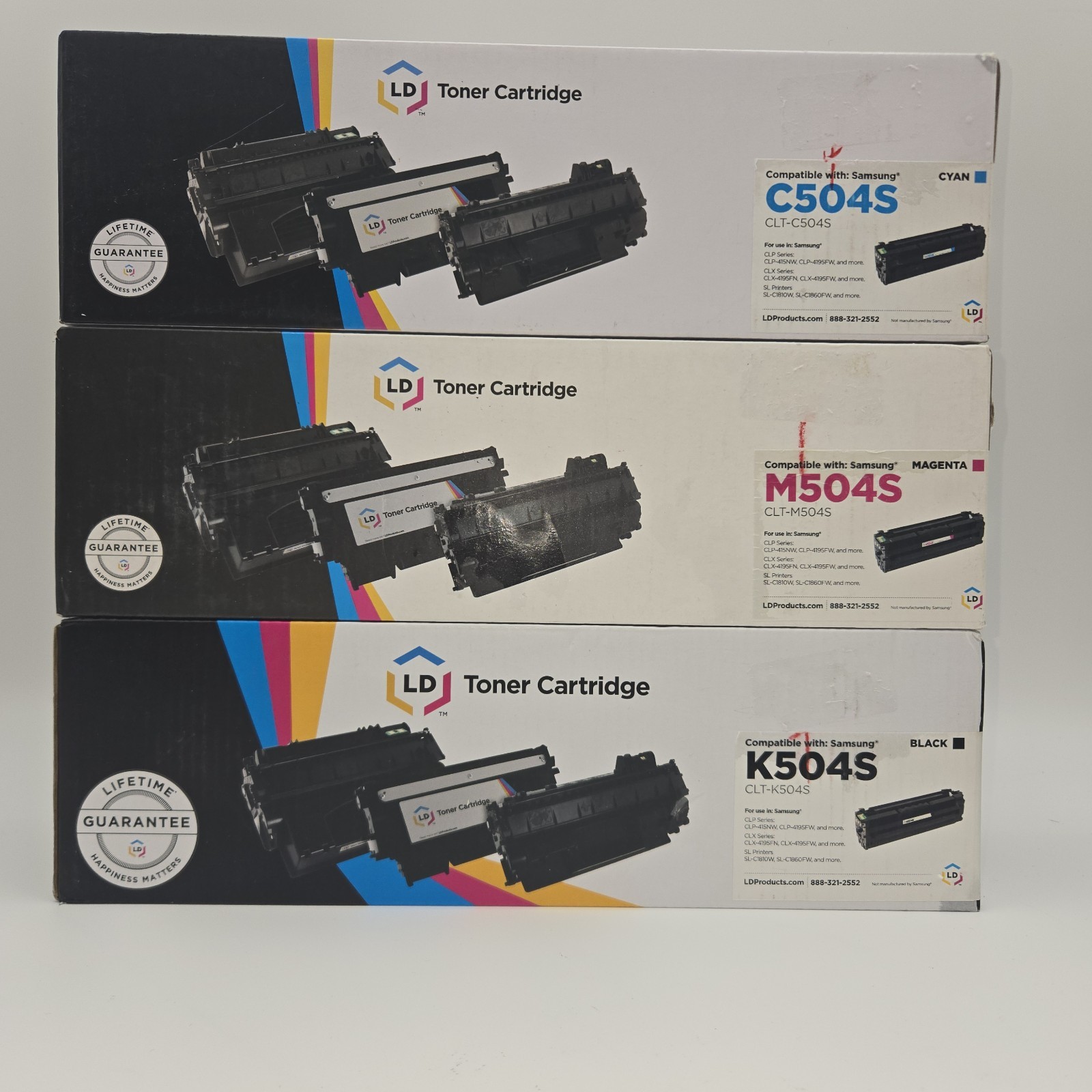NEW Lot of 3 LD Compatible Toner Cartridges for Samsung 504S C504S, M504S, K504S