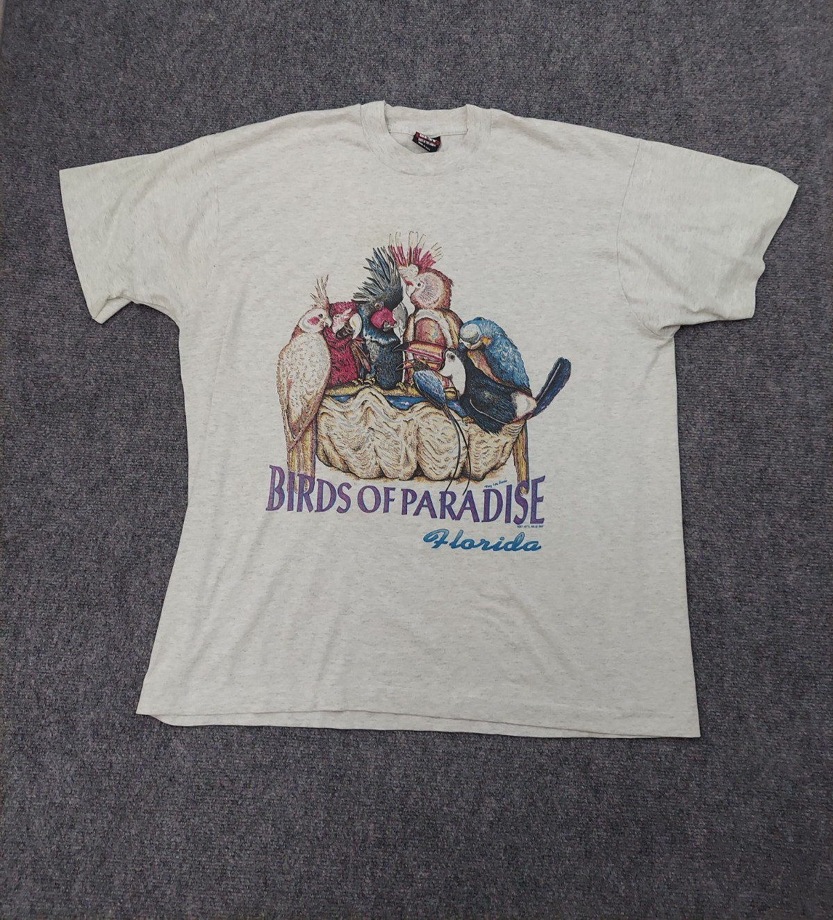 VTG 90s Birds Paradise Florida Graphic T Shirt Fruit Loom Best XL Single Stitch