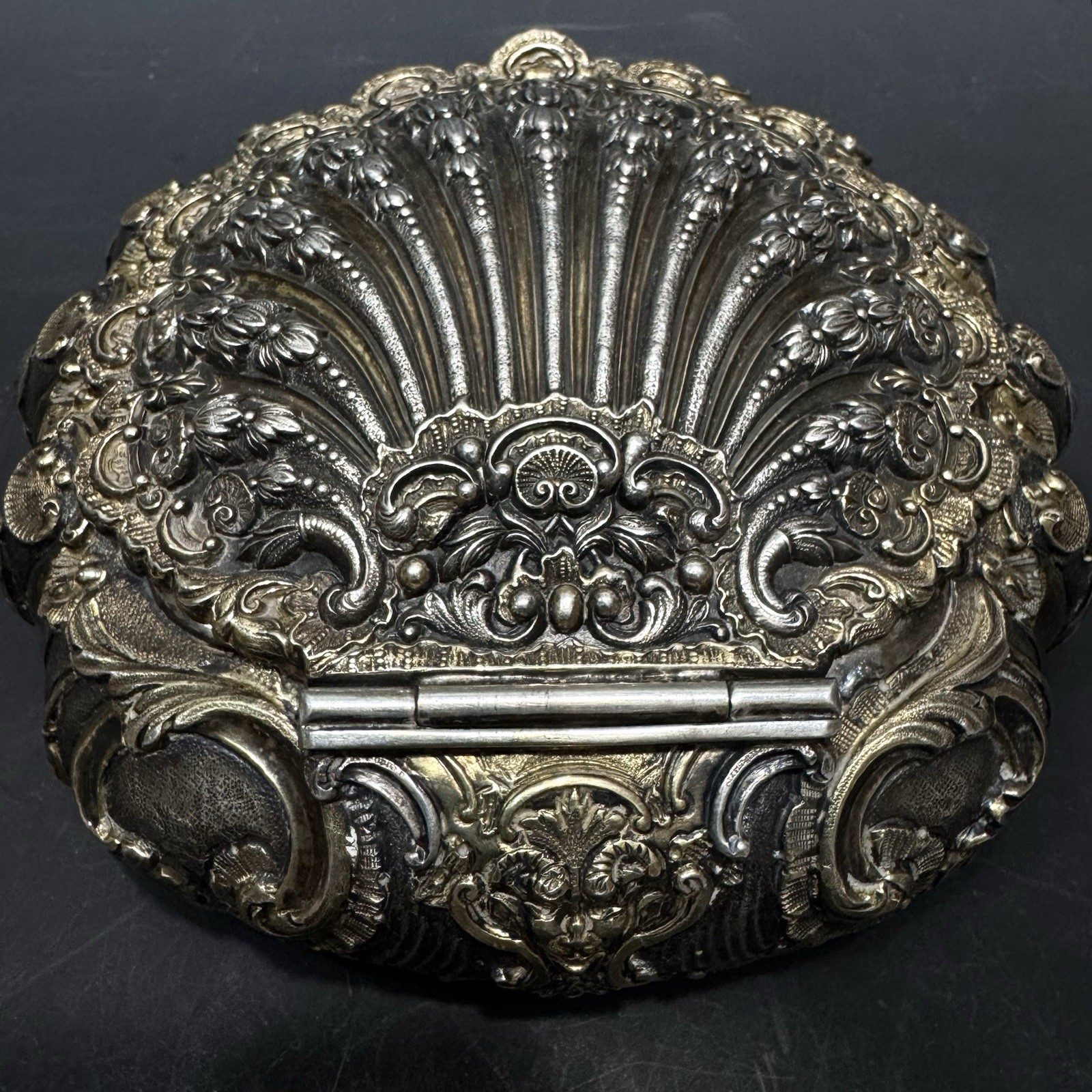 Fine Large Antique Solid Silver Vanity Box Shell Russian Moscow Mark 1778