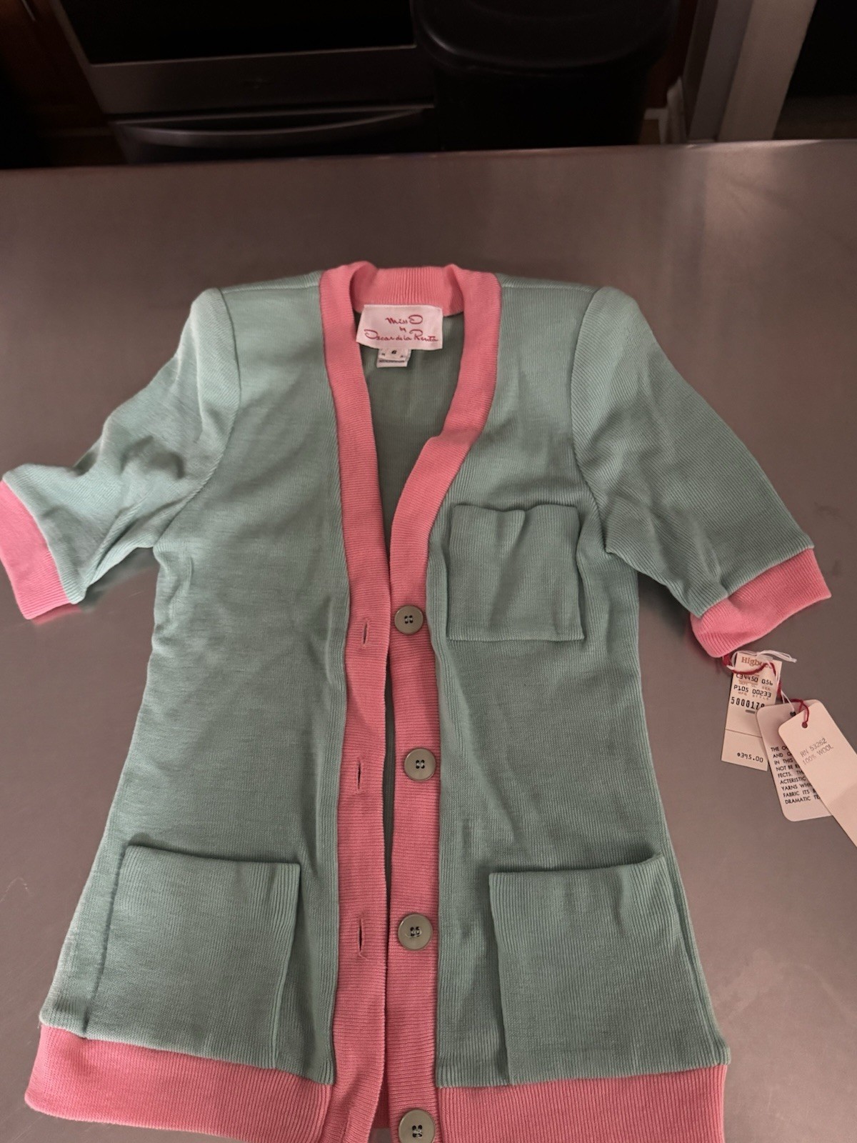 Vtg Miss O Oscar de la Renta Cardigan Dress NWT Colorblock Pink Mint Green 6 