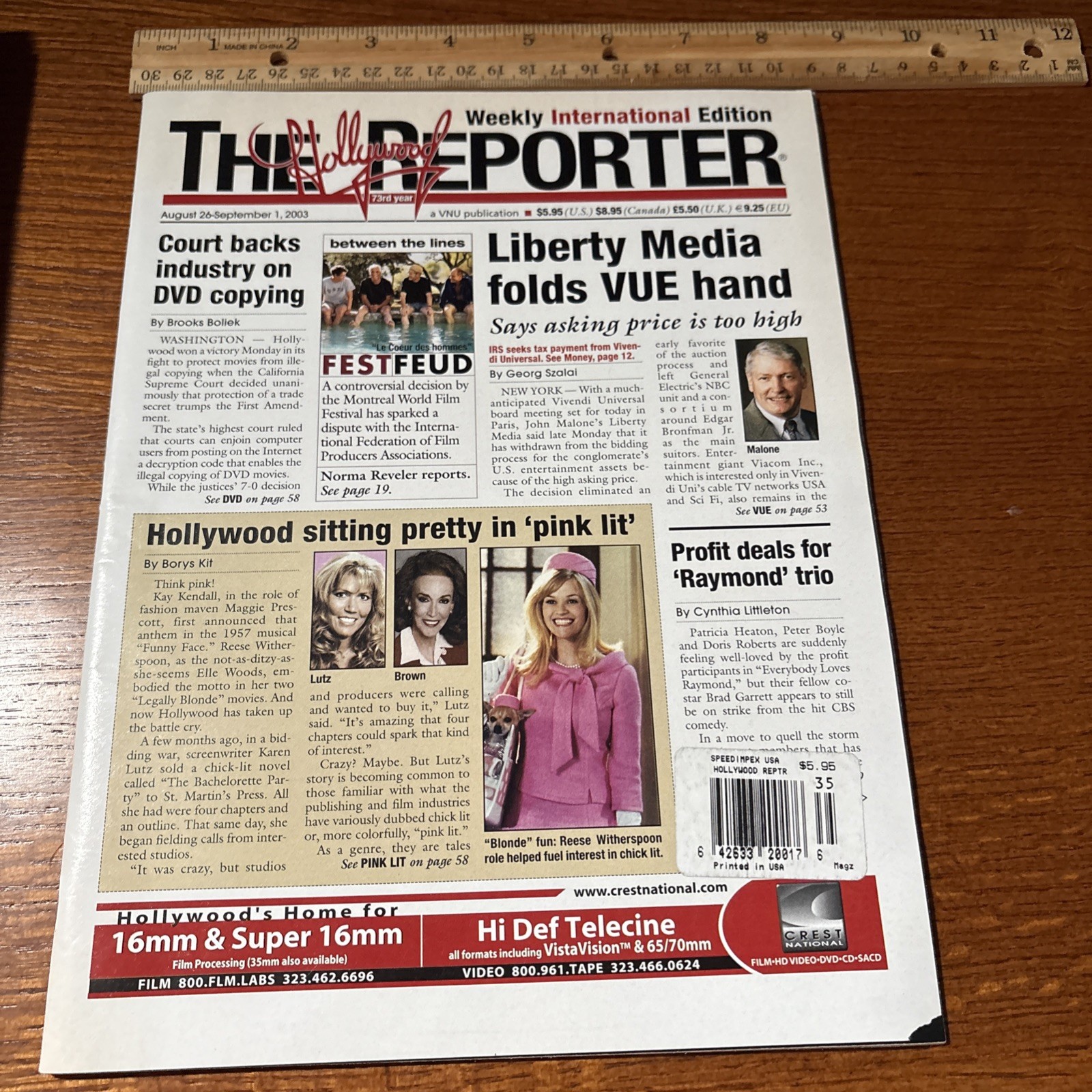 VTG 2003 The Hollywood Reporter: Legally Blonde Reese Witherspoon Ray Romano