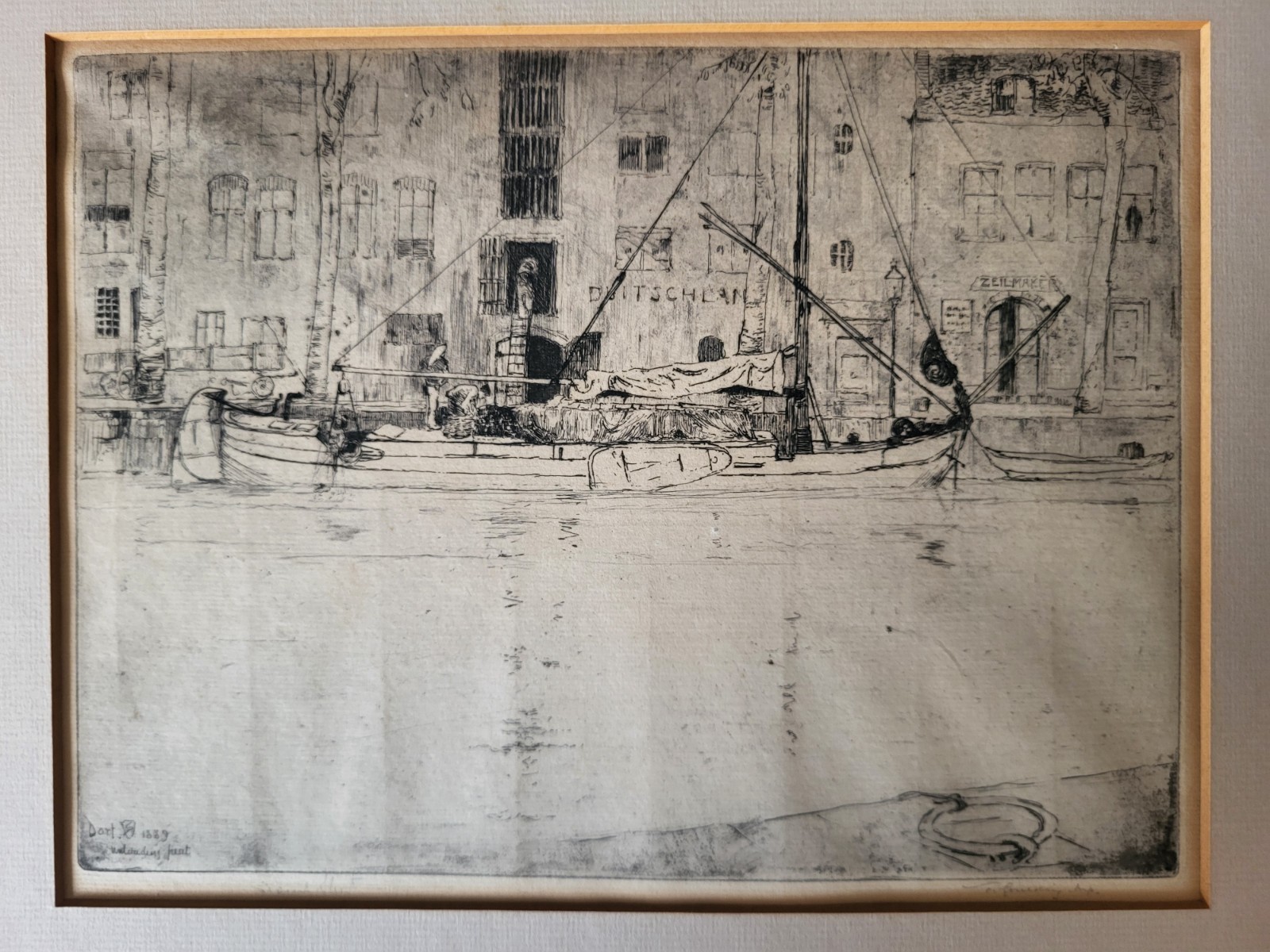 Antique Victorian 1889 Drypoint Etching Sir Frank Short Unloading Peat Dordrecht Antique Victorian 1889 Drypoint Etching Sir Frank Short Unloading Peat Dordrecht